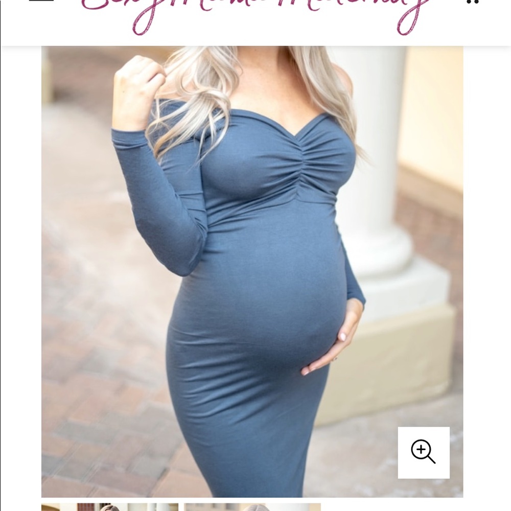 Off the Shoulder Ruched Maternity Dress with Long Sleeves - 1
